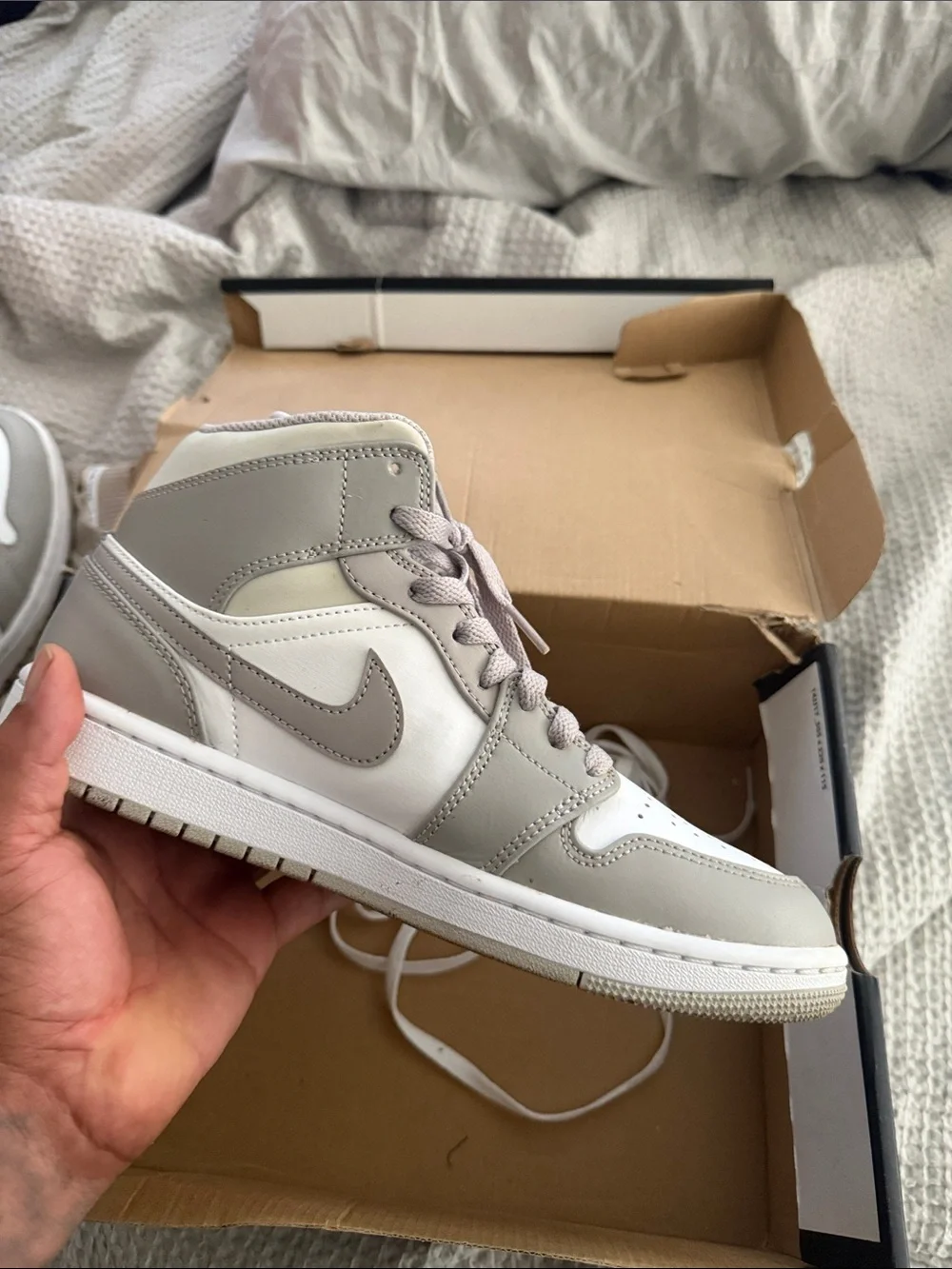 Jordan Mens Mid-Top Sneakers in Light Gray and White